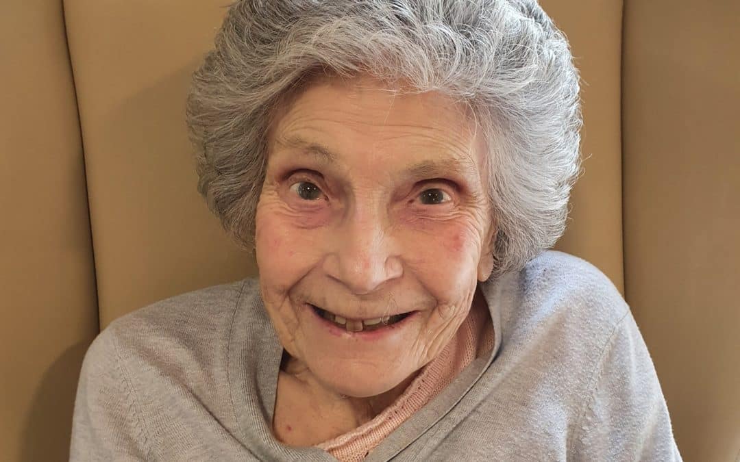 care home resident with hair styled