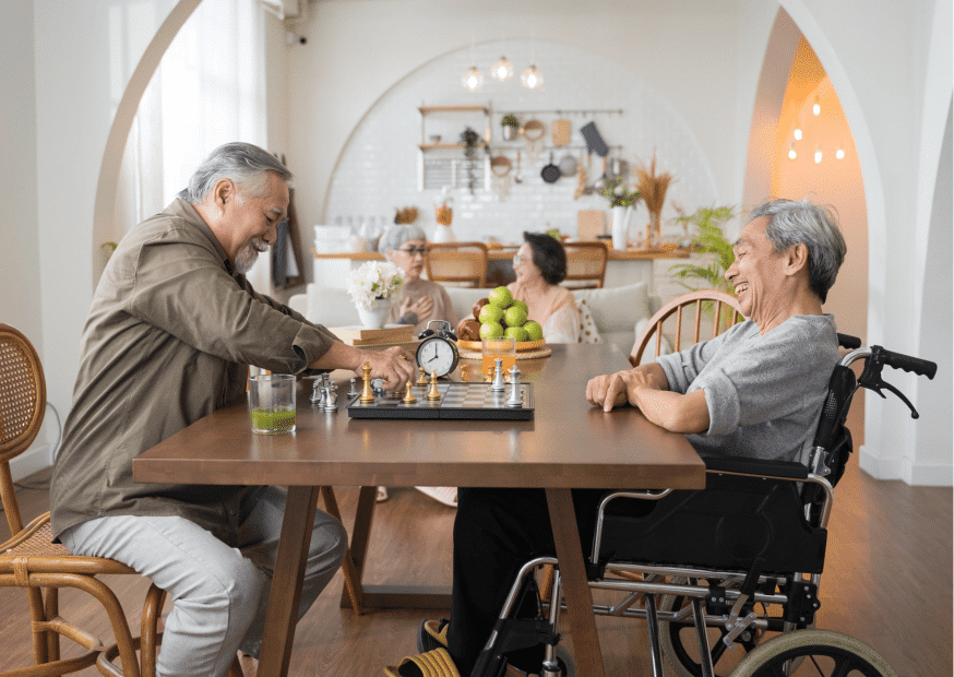 older people playing chess