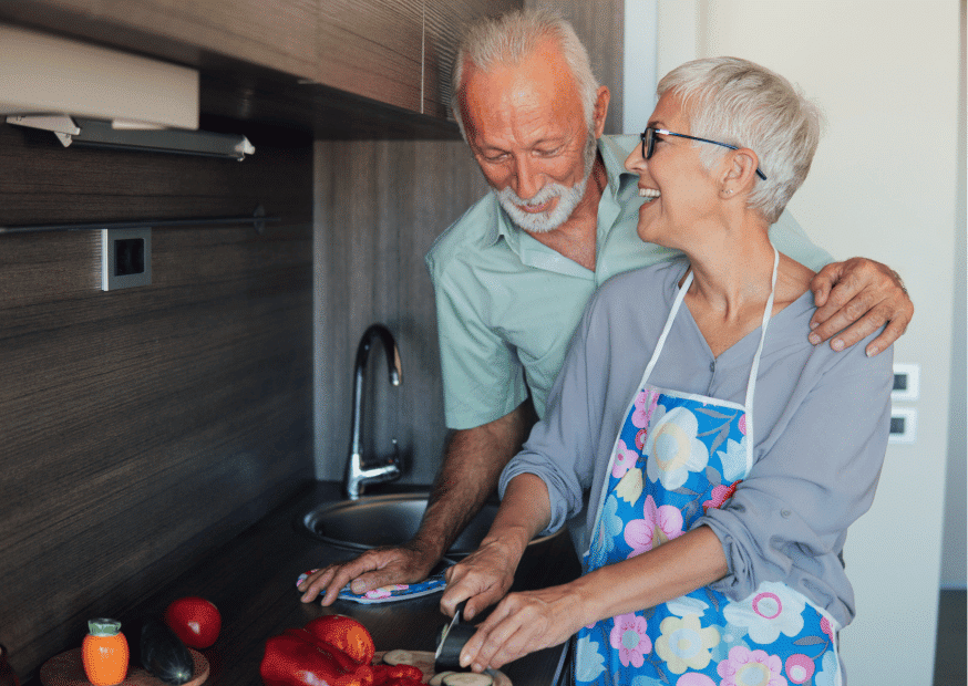 senior couple cooking together